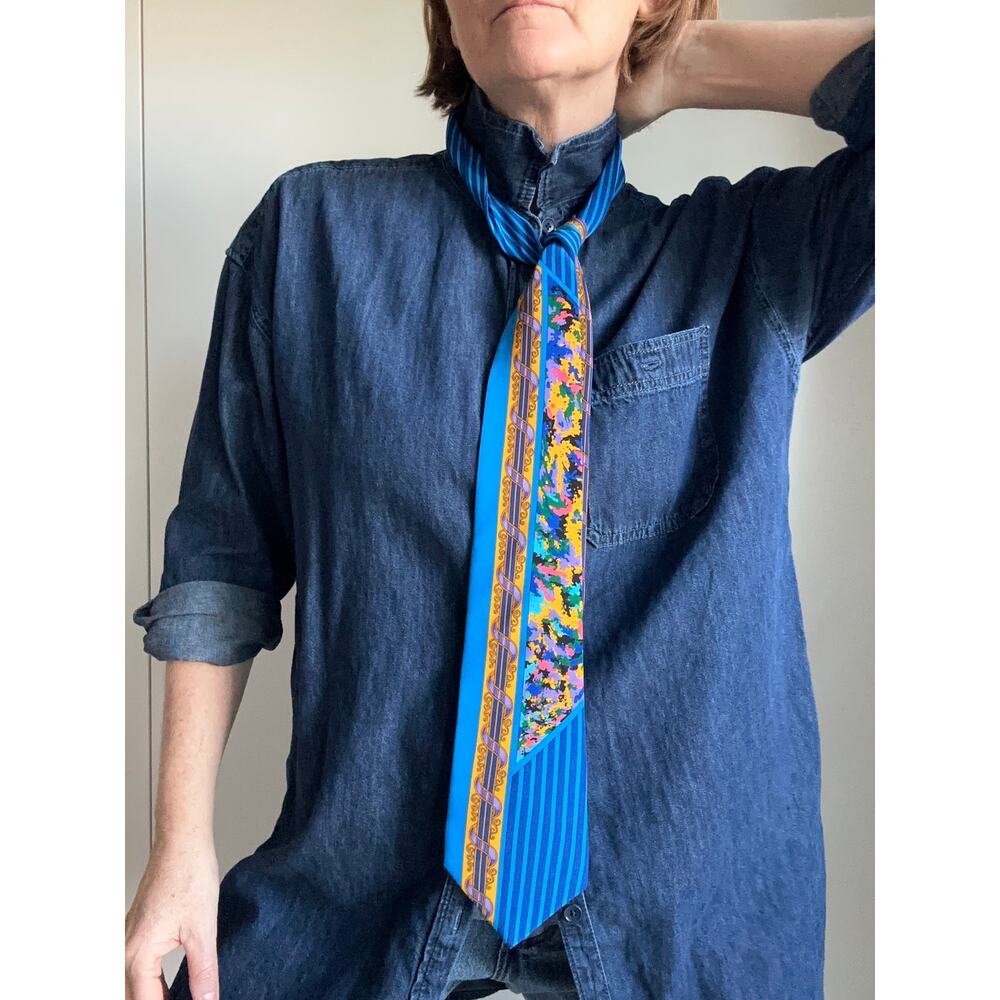 Silk Graphic Tie Blue Rush Limbaugh Dopamine Dressing Statement Accessory VTG